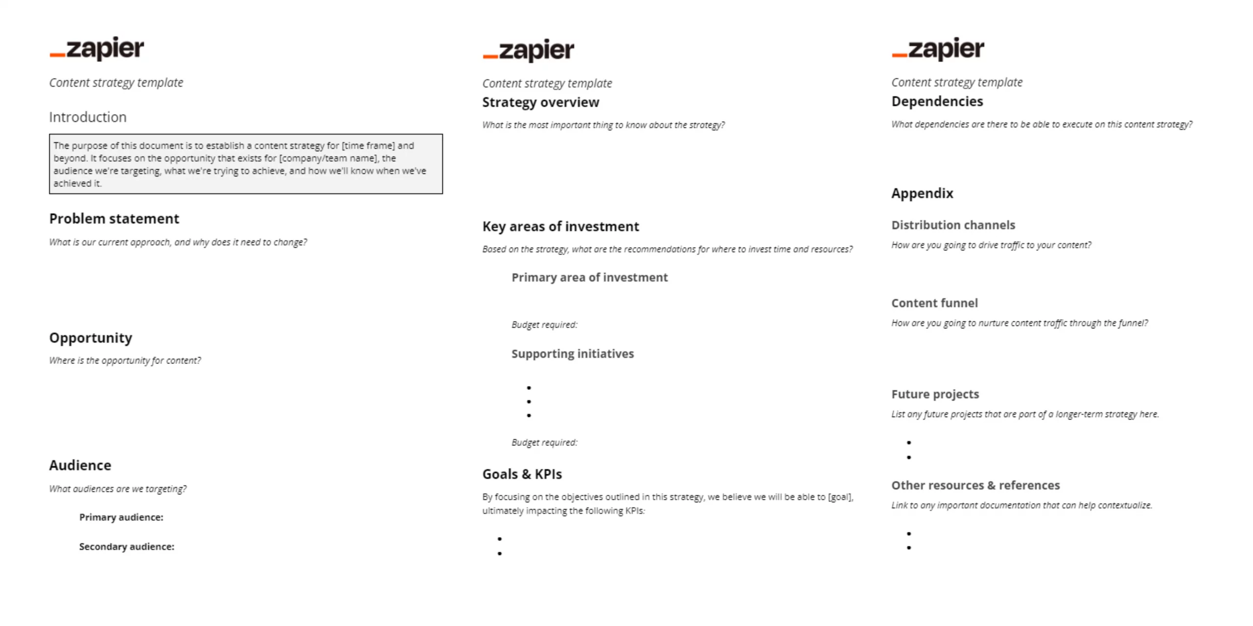 Zapier's Content Strategy Template