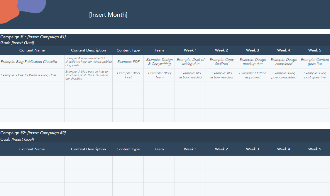 HubSpot's Content Strategy Template: Campaigns 1 and 2