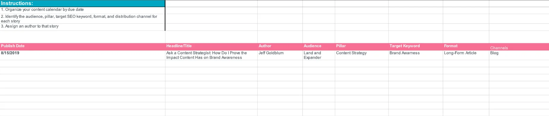 Contently's Content Calendar Template
