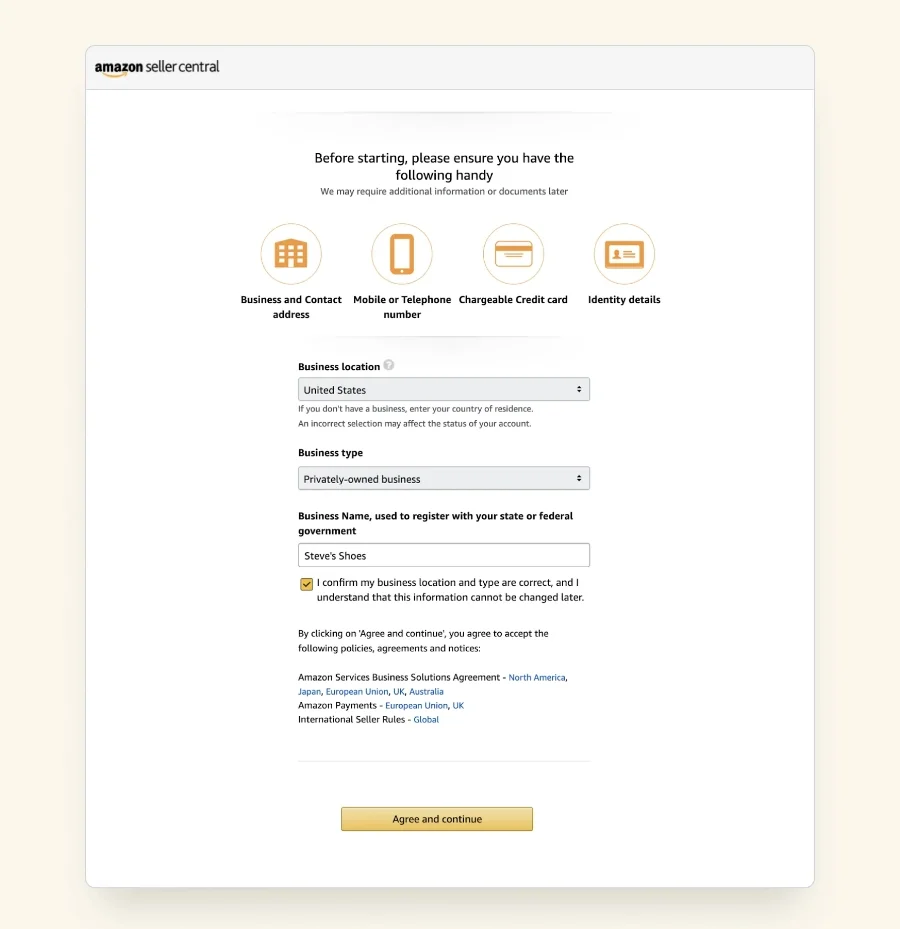 Amazon Seller Center Screenshot on Shopify's Page
