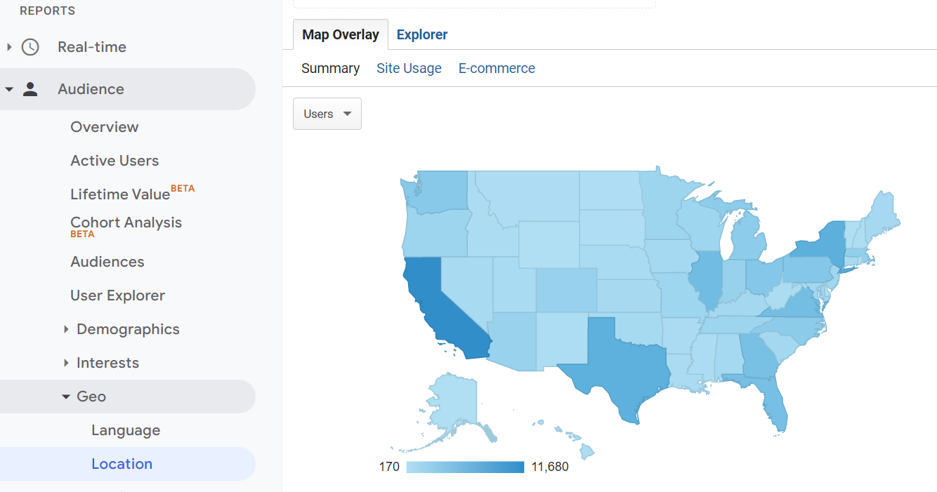 Location Section in Google Analytics