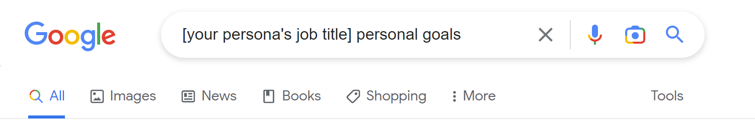 Personal Goals Search Query