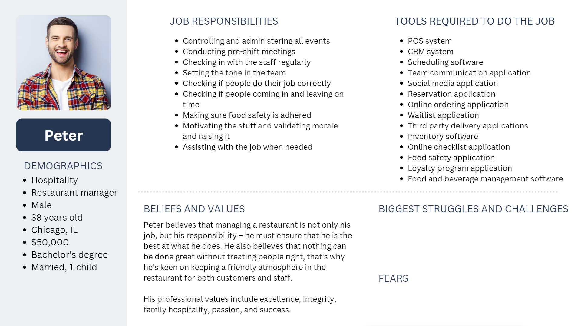 Restaurant Manager Beliefs and Values