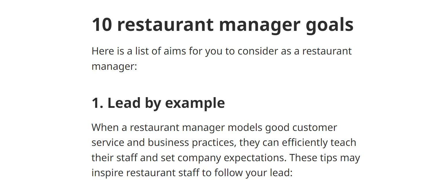 Restaurant Manager Goals Indeed